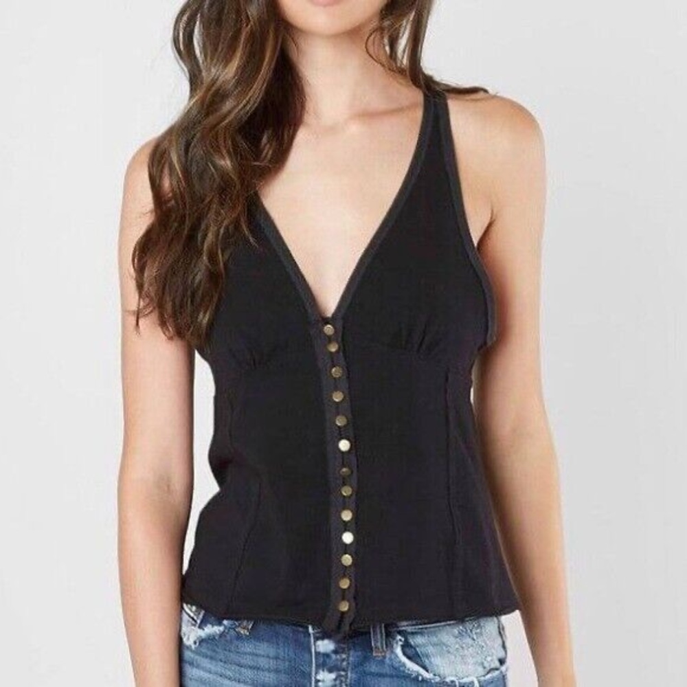 Sz XS We the Free Milo Solid tie halter brass functional button front top tank